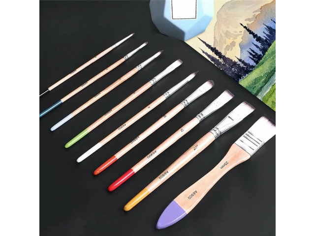 9Pcs Watercolor Paint Brush Nylon Paintbrush for Artist Beginner Acrylics Oil Watercolor Gouache Painting Face Body Art