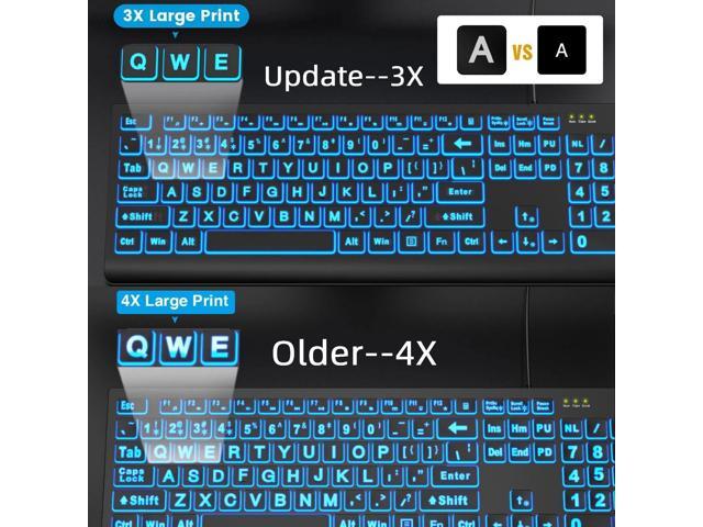 SABLUTE Large Print Backlit Keyboard, Wired USB Lighted Computer Keyboards with 7-Color & 4 Modes Backlit, Oversize Letters Keys Easy to See and...