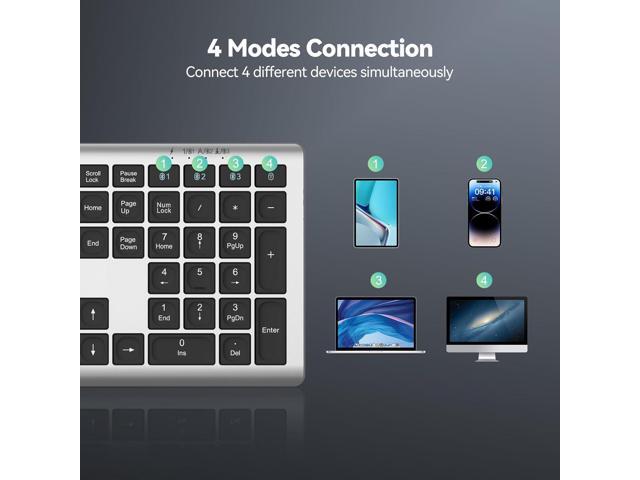 TECKNET Bluetooth Keyboard Rechargeable, 4-Device Free Switching (2.4G+BT), Ultra-Slim Full Size Wireless Keyboard, Quiet Typing, for...