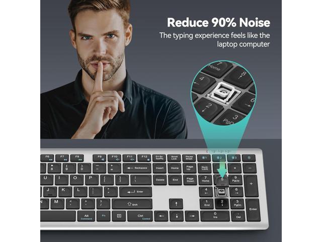 TECKNET Bluetooth Keyboard Rechargeable, 4-Device Free Switching (2.4G+BT), Ultra-Slim Full Size Wireless Keyboard, Quiet Typing, for...
