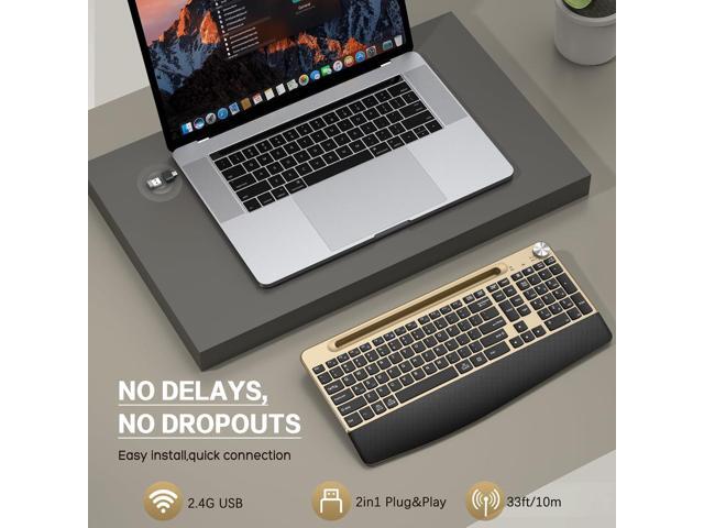 Ergonomic Wireless Keyboard with Wrist Rest-Low-Profile,Phone/Tablet Holder,Quiet DesignWindows & Mac OSFull Size Cordless USB Computer Keyboard...