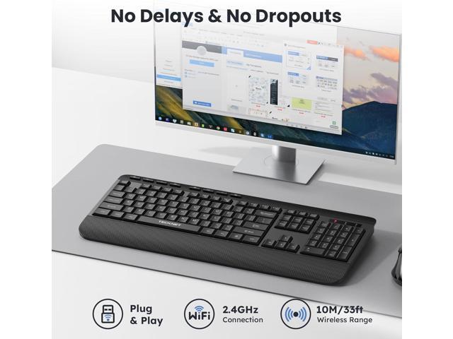 TECKNET Ergonomic Wireless Keyboard for Laptop, 2.4G USB Silent Computer Keyboard with Comfortable Palm Rest & Adjustable Feet Stand for Desktop,...