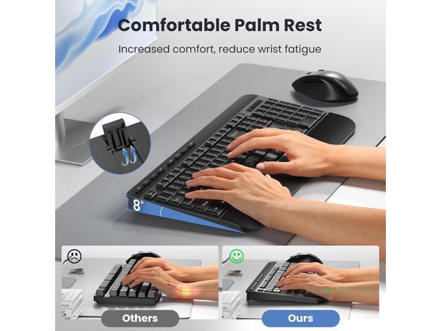 TECKNET Ergonomic Wireless Keyboard for Laptop, 2.4G USB Silent Computer Keyboard with Comfortable Palm Rest & Adjustable Feet Stand for Desktop,...