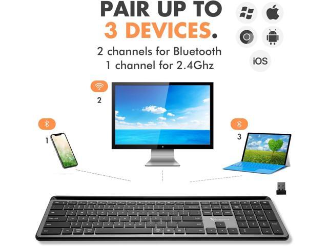 X9 Full Size Bluetooth Keyboard with Phone Holder - Backlit Wireless Keyboard, Switch Multi Device, Quiet, Slim, Rechargeable, w/Copilot for...