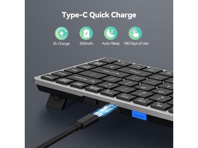 TECKNET Bluetooth Keyboard Rechargeable, 4-Device (2.4G+3BT) Wireless Keyboard, Ultra-Slim Quiet Typing, 14 Hotkeys Computer Keyboard for...