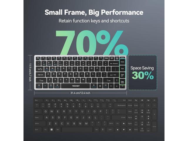TECKNET Bluetooth Keyboard Rechargeable, 4-Device (2.4G+3BT) Wireless Keyboard, Ultra-Slim Quiet Typing, 14 Hotkeys Computer Keyboard for...