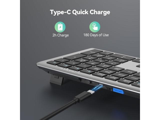TECKNET Bluetooth Keyboard Rechargeable, 4-Device Free Switching (2.4G+BT), Ultra-Slim Full Size Wireless Keyboard, Quiet Typing, for...