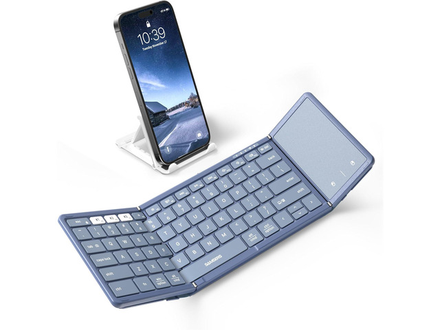 Samsers Foldable Bluetooth Keyboard with Touchpad, Full-Size Wireless Folding Keyboard with PU Leather, Portable Travel Keyboards for iOS Android...