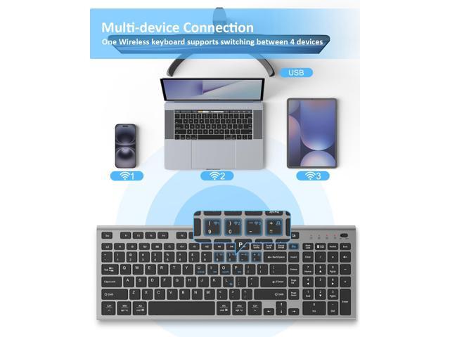 FENIFOX Wireless Keyboard, Bluetooth & 2.4G USB & USB-C Rechargeable Silent Ultra Quiet Low Profile Compact Full Size with Number Pad Soft Multi...