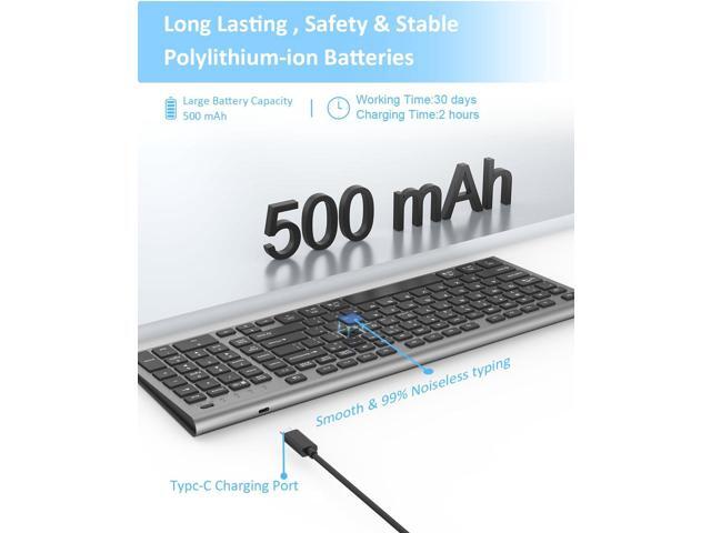 FENIFOX Wireless Keyboard, Bluetooth & 2.4G USB & USB-C Rechargeable Silent Ultra Quiet Low Profile Compact Full Size with Number Pad Soft Multi...