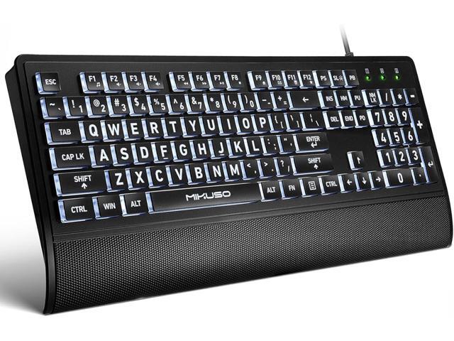 Large Print Backlit Computer Keyboards with Cover, Wired Keyboard White LED Illuminated, Wrist Rest,Numeric Keypad,Big Key USB Corded 104 Full...