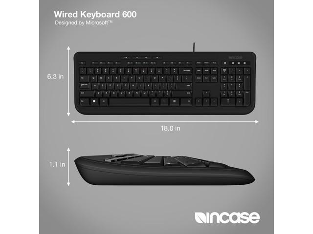 Incase Wired Keyboard 600 Designed by Microsoft Spill Resistant, Quiet Touch Keys, Plug and Play, 4 Hotkeys, Windows Start Key Black