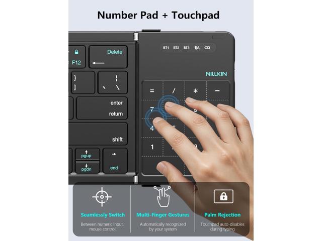 Nillkin Foldable Bluetooth Keyboard with Touchpad & Number Pad, Portable Bluetooth Keyboard with Full Size Keys, Pocket-Sized Wireless Travel...