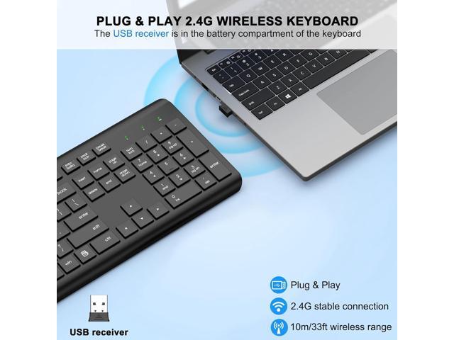 EDJO Wireless Keyboard, 2.4G Full-Sized Cordless USB Silent Computer Keyboard, Ergonomic Tilt Angle, Sleep Mode, Long Battery Life, for Windows,...