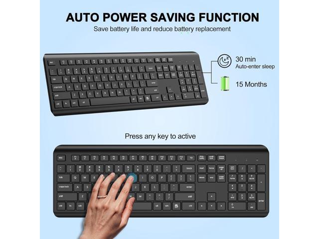 EDJO Wireless Keyboard, 2.4G Full-Sized Cordless USB Silent Computer Keyboard, Ergonomic Tilt Angle, Sleep Mode, Long Battery Life, for Windows,...