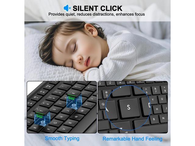 EDJO Wireless Keyboard, 2.4G Full-Sized Cordless USB Silent Computer Keyboard, Ergonomic Tilt Angle, Sleep Mode, Long Battery Life, for Windows,...