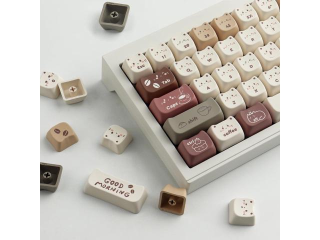 PBT Keycaps 142 Keys Cute Keycaps Dye-Sublimation Coffee Cat Keycap Mao Profile Custom Keycap for Cherry Gateron MX Swithes Mechanical Gaming...