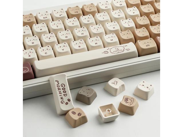 PBT Keycaps 142 Keys Cute Keycaps Dye-Sublimation Coffee Cat Keycap Mao Profile Custom Keycap for Cherry Gateron MX Swithes Mechanical Gaming...