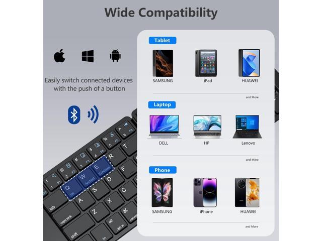 PopBloom Foldable Bluetooth Keyboard - Portable Keyboard with Storage Bag, Rechargeable Full Size Ultra Slim Compatible iOS Android Windows...