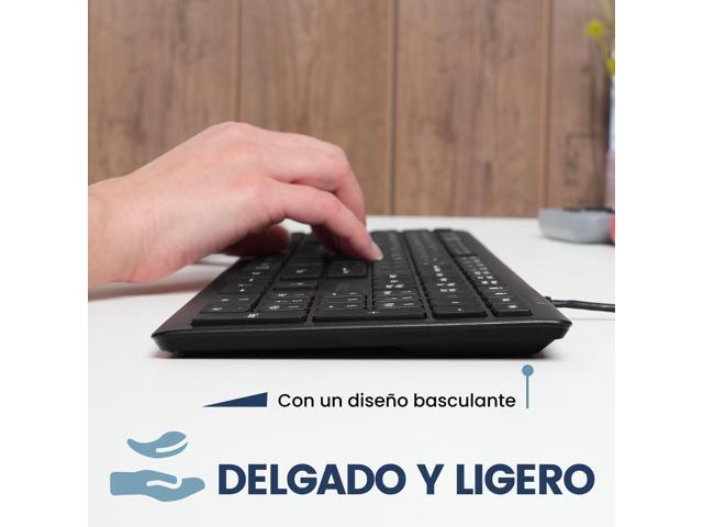 Perixx PERIBOARD-210 Teclado Full Size con Cable, diseño Ultra Delgado y teclas silenciosas, para ordenador, Laptop, PC y Escritorio, Disposición...