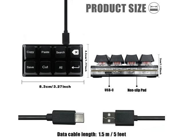 Copy Paste Search Backspace Save Cut All Enter 8-Key Keyboard SayoDevice One Handed OSU Keypad Programmable Mechanical Shortcut Macro Keyboard for...