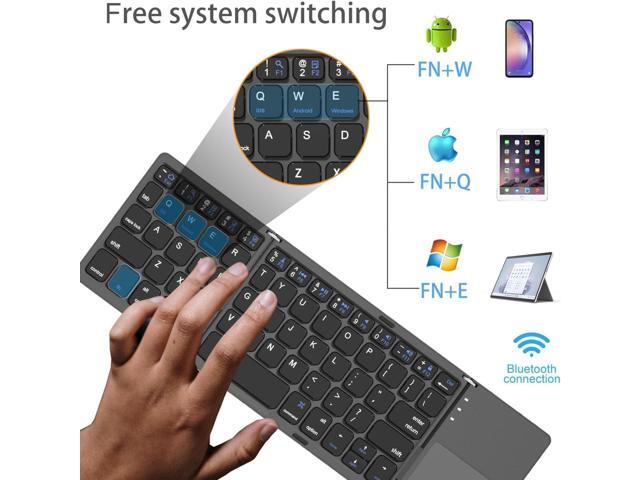 Foldable Bluetooth Keyboard, Wireless Portable Keyboard with Touchpad, Rechargeable Pocket-Sized for iOS,Android, Windows Devices -Space Gray