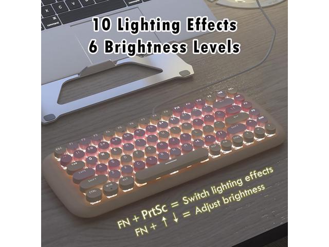 Lomiluskr Cute Colorful Wired Mechanical Keyboard for Girls and Kids, Round Keycaps, Compact 84 Keys, 10 Lighting Effects White Backlit, Pink...