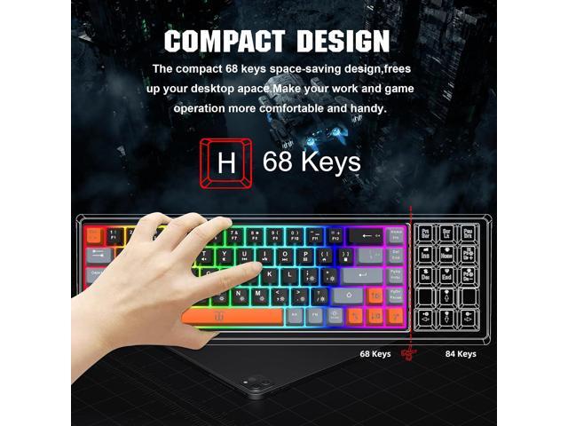 Snpurdiri 60% Percent Gaming Keyboard, Compact RGB Backlit Small Gaming Keyboard for Windows, PC, Laptop (68 Keys, Black-Grey-Orange)
