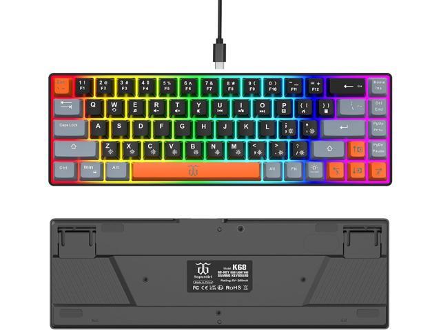 Snpurdiri 60% Percent Gaming Keyboard, Compact RGB Backlit Small Gaming Keyboard for Windows, PC, Laptop (68 Keys, Black-Grey-Orange)