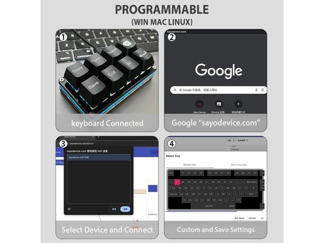 Copy Paste Search Backspace Save Cut All Enter 8-Key Keyboard SayoDevice One Handed OSU Keypad Programmable Mechanical Shortcut Macro Keyboard for...
