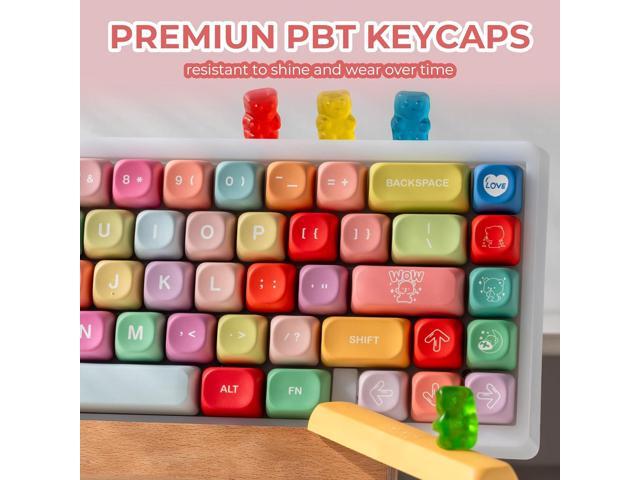 XVX Cute PBT Keycaps, Rainbow Gummy Bear Keycap Set MOA Profile, Dye-Sublimation Keyboard Keycaps Suitable for 60% 65% 75% 80% 96% 100% Layout...