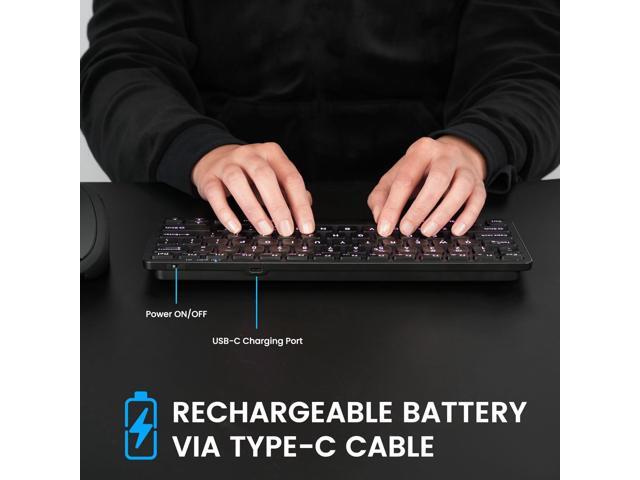 Perixx PERIBOARD-832RGB Wireless RGB Backlit Mini Keyboard - Up to 3 Multi-Device Connection - Black - US English