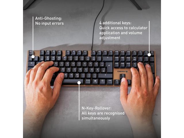 Cherry KC 200 MX Mechanical Office Keyboard with New MX2A switches. Modern Design with Metal Plate Frame. (Bronze W/MX2A Silent Red Switch)