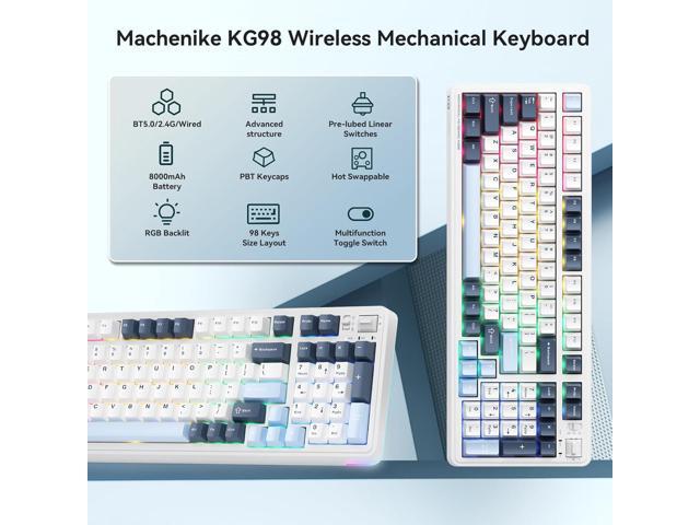 Machenike KG98 Mechanical Keyboard,Hot Swappable Custom Gaming Keyboard,Pre-lubed Linear Switches,RGB Sidelit,Tri-Mode 98 Keys Compact Layout for...