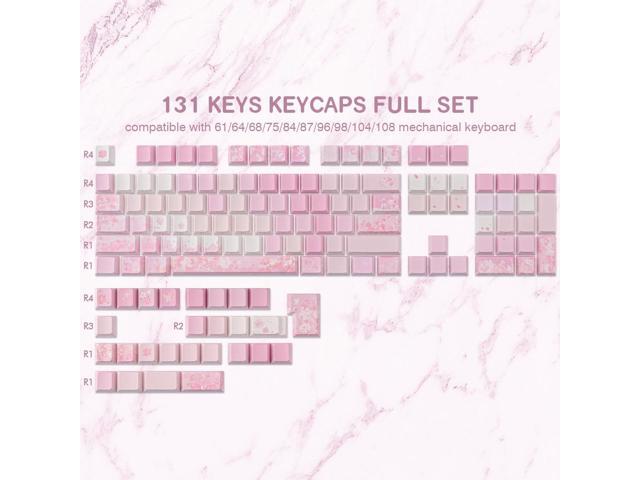 Tsungup Keycaps Cherry Blossom Tie-Dye Keycap Set - Custom Side Printed PBT Pink Keycaps,131 Keys Gradient DoubleShot Sakura Key caps Cherry...