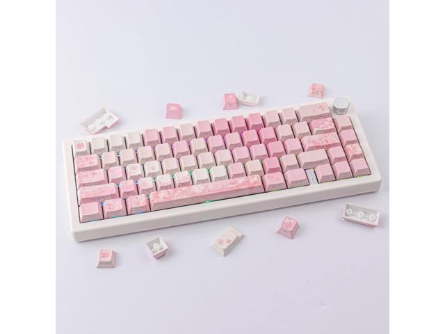 Tsungup Keycaps Cherry Blossom Tie-Dye Keycap Set - Custom Side Printed PBT Pink Keycaps,131 Keys Gradient DoubleShot Sakura Key caps Cherry...