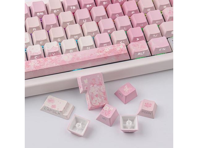 Tsungup Keycaps Cherry Blossom Tie-Dye Keycap Set - Custom Side Printed PBT Pink Keycaps,131 Keys Gradient DoubleShot Sakura Key caps Cherry...