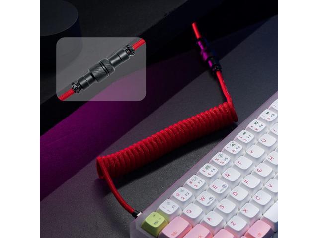 Formulamod Coiled Keyboard Cable for Mechanical Keyboard,USB C Coiled USB Aviator Cable Pro Double Sleeved with Organizer Zipper Bag. (Red)