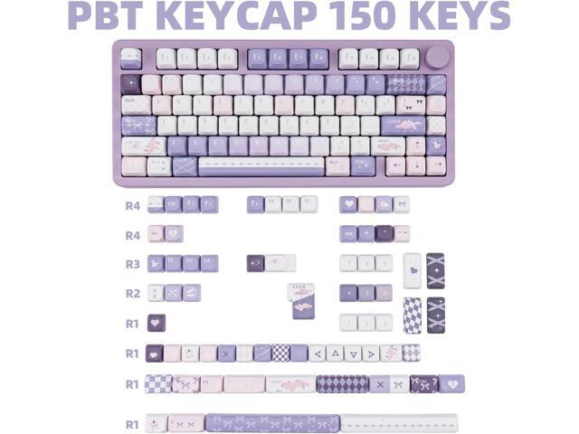PBT Keycaps 150 Keys Dye-Sublimation Cute Keycap MOA Profile Purple Anime Keycap Custom Keycap Set with 7U/Split Spacebar for Alice/...