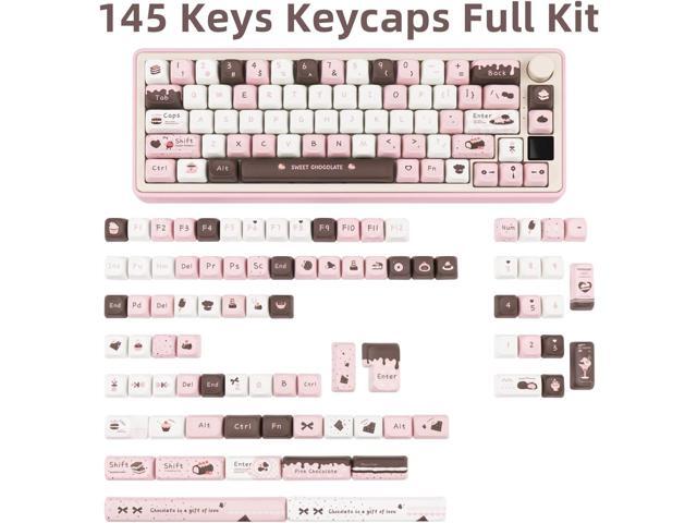 PBT Keycaps 145 Keys, Dye Sublimation PBT Custom Keycap Set, Pink Chocolate Keycaps, Cute Key Cap FOA Profile Keyboard Keycap Set for Cherry...