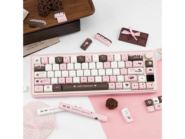 PBT Keycaps 145 Keys, Dye Sublimation PBT Custom Keycap Set, Pink Chocolate Keycaps, Cute Key Cap FOA Profile Keyboard Keycap Set for Cherry...