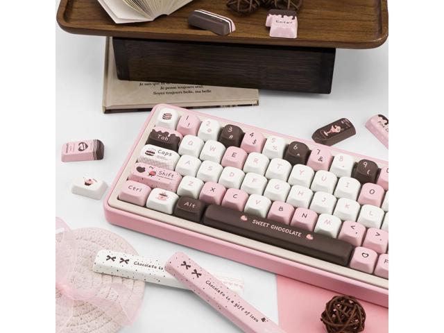 PBT Keycaps 145 Keys, Dye Sublimation PBT Custom Keycap Set, Pink Chocolate Keycaps, Cute Key Cap FOA Profile Keyboard Keycap Set for Cherry...