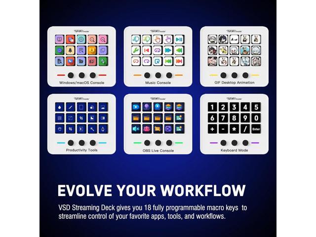 Macro Keypad, Stream Controller Deck Gaming Streaming Shortcut Keyboard, 18 Programmable Keys Customizable Visual AI Pad USB Soundboard for OBS,...