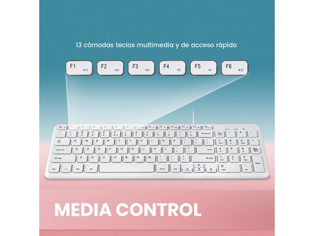 Perixx PERIBOARD-213W Silent USB Scissor Keyboard with Cable Compact Design with Numeric Keypad White Spanish Qwert with Ñ