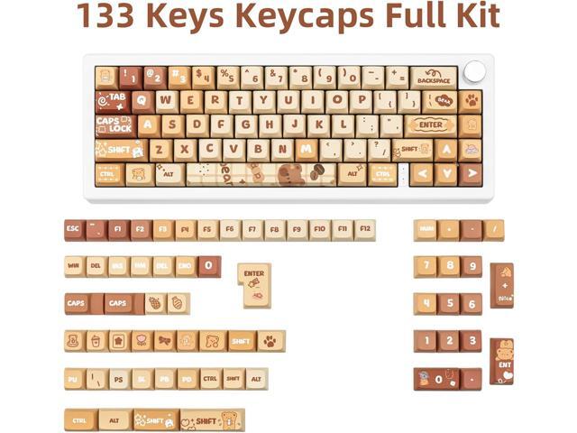 Cute PBT Keycaps 133 Keys Caramel Bear Theme Keycap Dye Sublimation XDA Profile Key caps Custom Keycaps Set for Cherry Gateron MX Swithes...