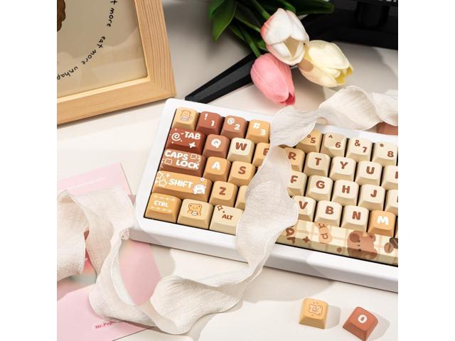 Cute PBT Keycaps 133 Keys Caramel Bear Theme Keycap Dye Sublimation XDA Profile Key caps Custom Keycaps Set for Cherry Gateron MX Swithes...