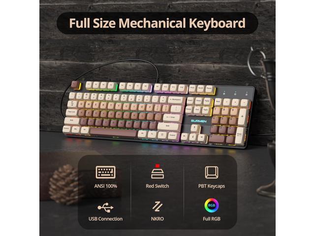 Full Size Mechanical Keyboard, Creamy Keyboard with Number Pad, 104 Keys Wired Gaming Keyboard with Red Switch, RGB Backlit for PC Laptop