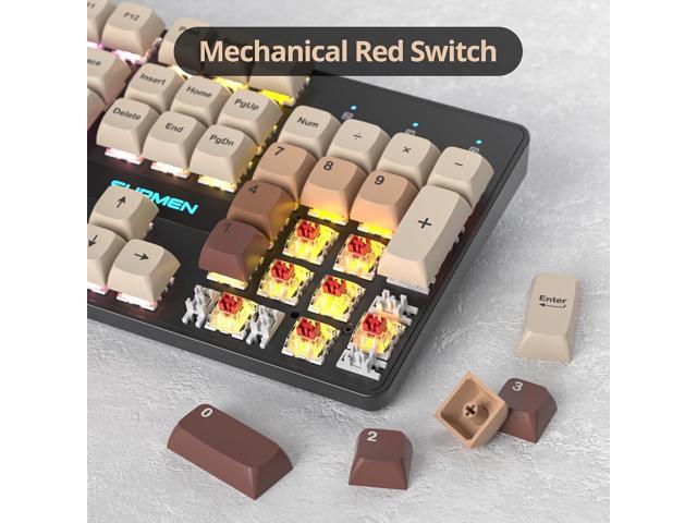 Full Size Mechanical Keyboard, Creamy Keyboard with Number Pad, 104 Keys Wired Gaming Keyboard with Red Switch, RGB Backlit for PC Laptop