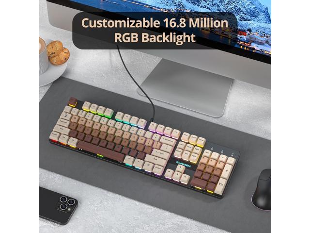 Full Size Mechanical Keyboard, Creamy Keyboard with Number Pad, 104 Keys Wired Gaming Keyboard with Red Switch, RGB Backlit for PC Laptop