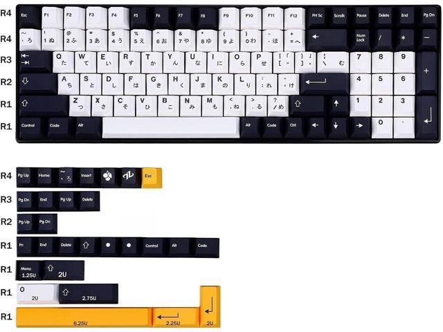 Japanese Keycaps 133 Keys Black White Keycap Cherry Profile Dye-Sub PBT Minimalist Compatible with GH60 / GK64 / GK61 / 68/87/104 Keyboard
